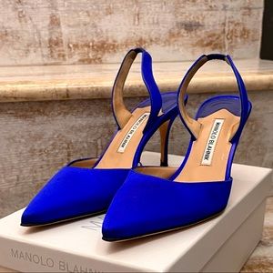 Manolo blahnik blue satin heel shoes 39